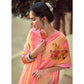 Pink-Orange Casual Wear Floral Printed Chiffon Saree With Fancy Blouse