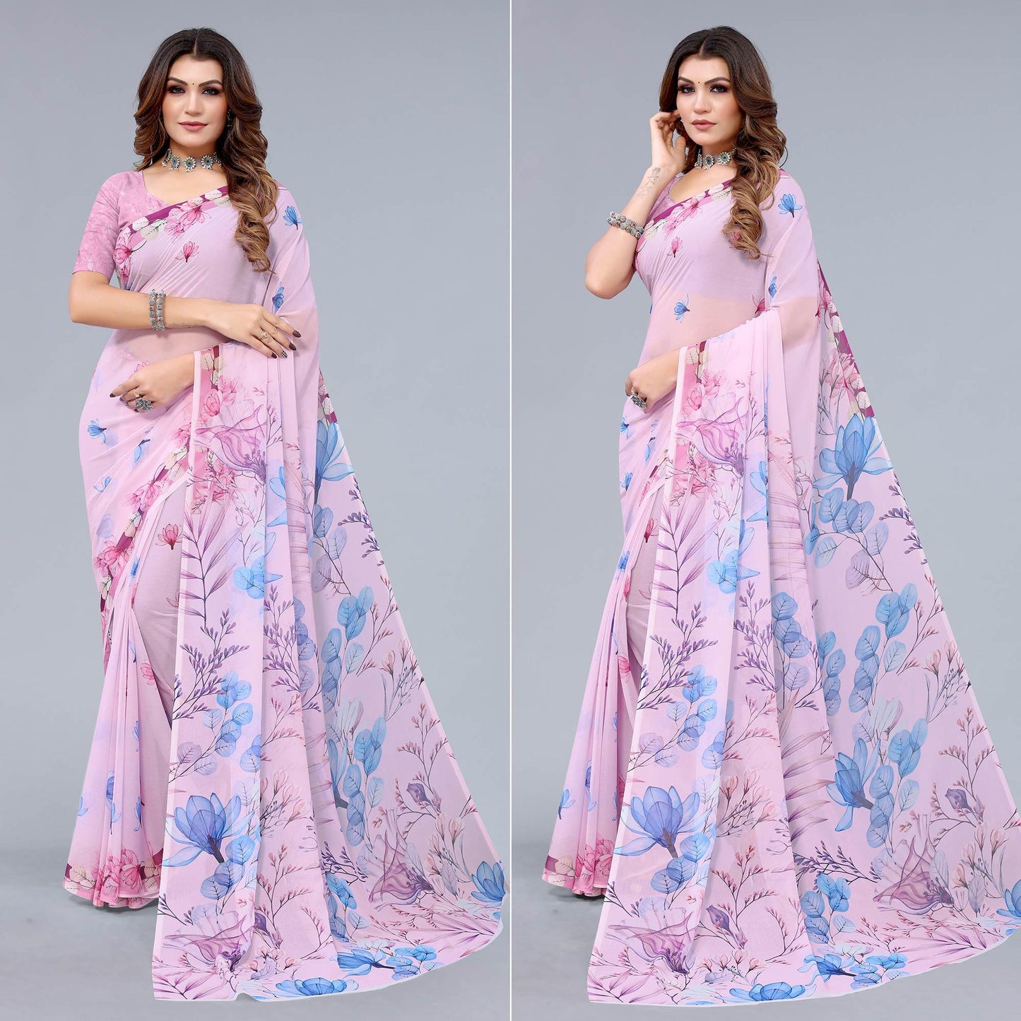 Pink Printed Georgette Saree