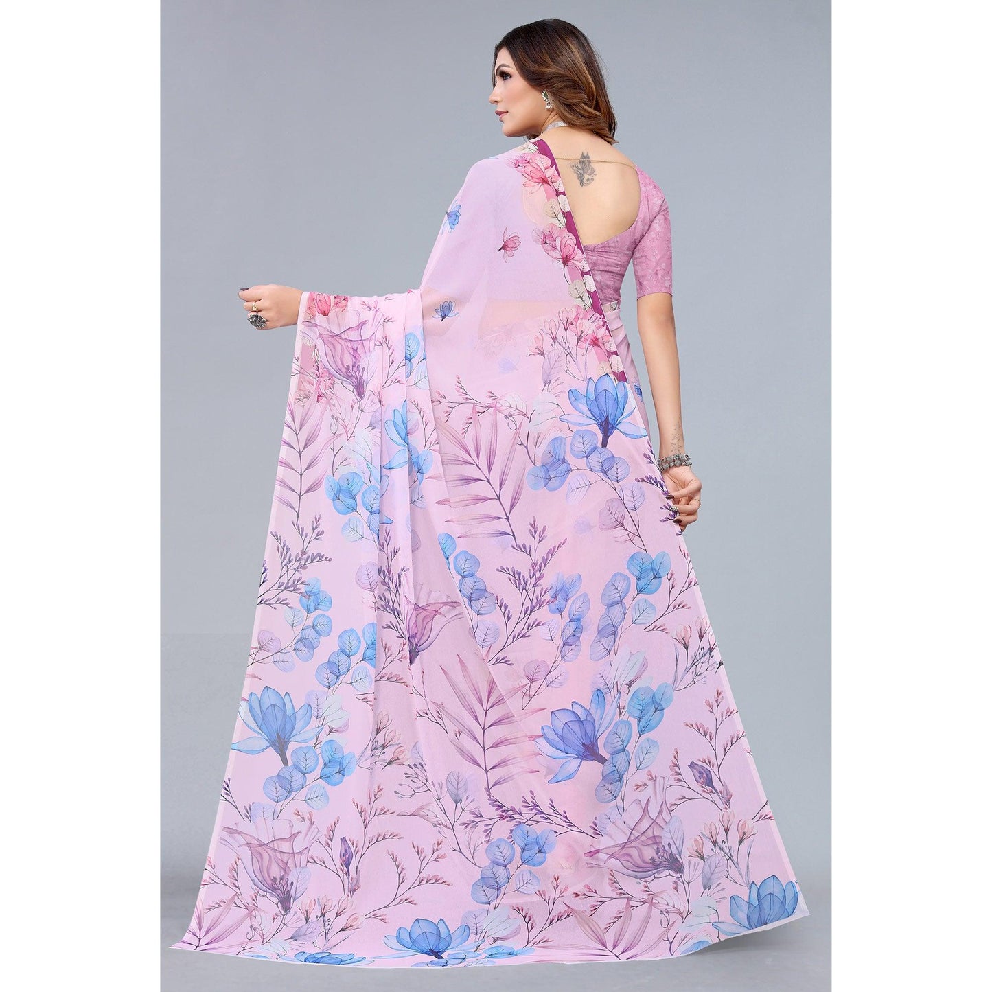 Pink Printed Georgette Saree