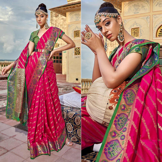 Pink Woven Art Silk Saree