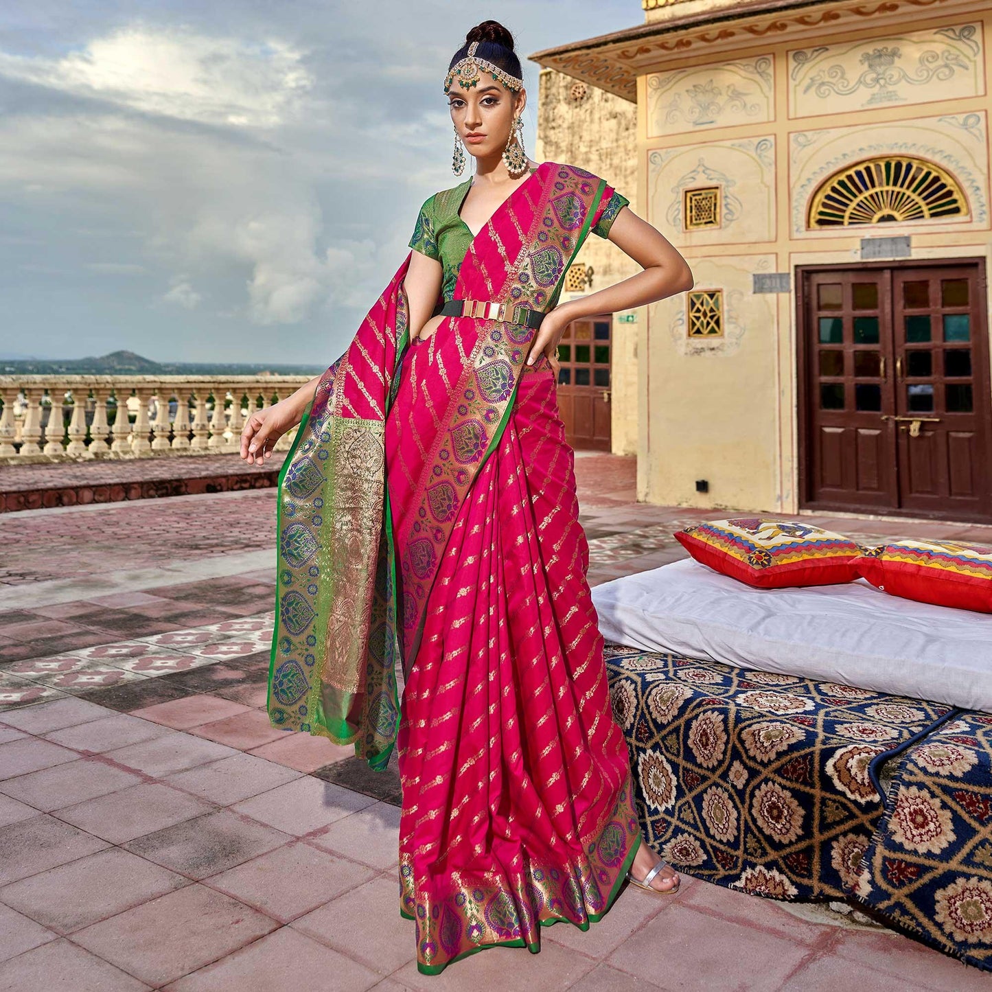 Pink Woven Art Silk Saree