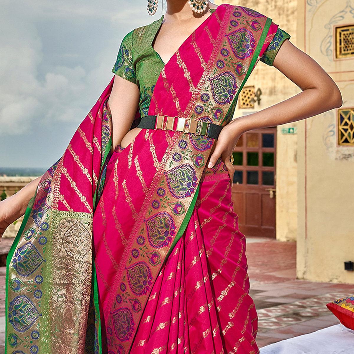 Pink Woven Art Silk Saree