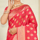 Pink Woven Art Silk Saree With Tassels