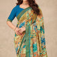 Pista Green Floral Printed Art Silk Saree