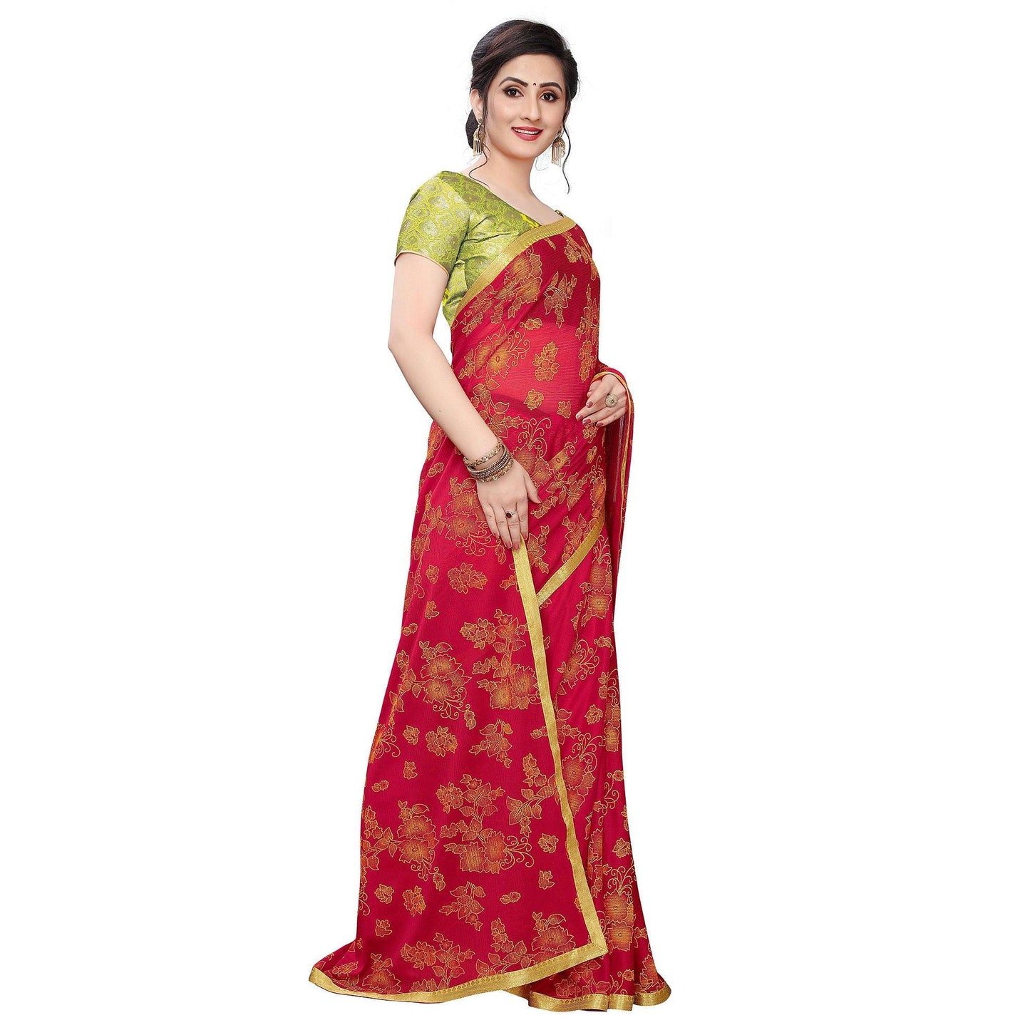 Pretty Red Colored Casual Wear Printed Art Silk Saree