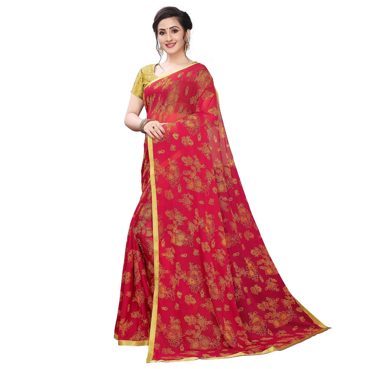 Pretty Red Colored Casual Wear Printed Art Silk Saree