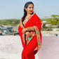 Red Festive Wear Printed With Gota Lace Gerogatte Saree