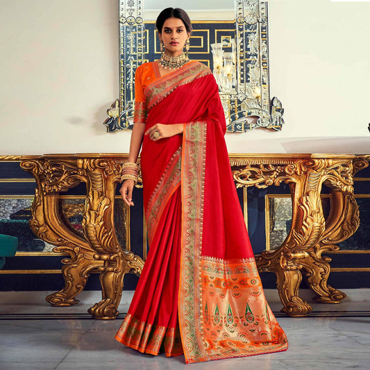 Red Festive Wear Woven Banarasi Silk Saree