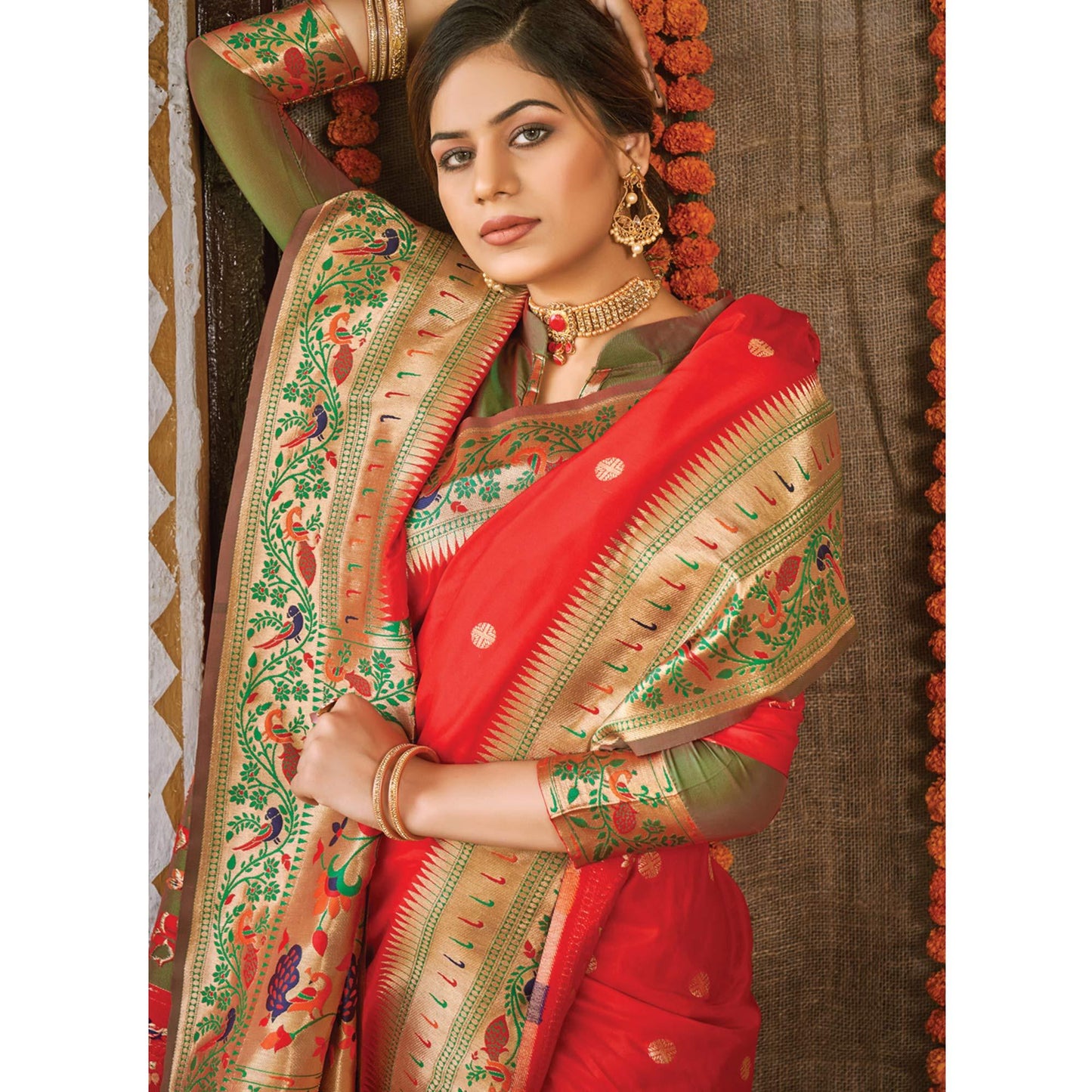 Red Festive Wear Woven Banarasi Silk Paithani Saree With Tassels