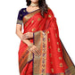 Red Festive Wear Woven Soft Silk Saree With Jacquard Border