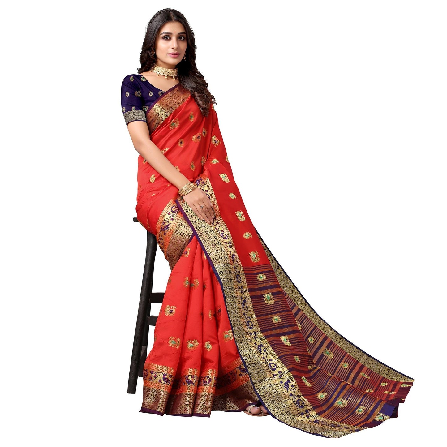 Red Festive Wear Woven Soft Silk Saree With Jacquard Border