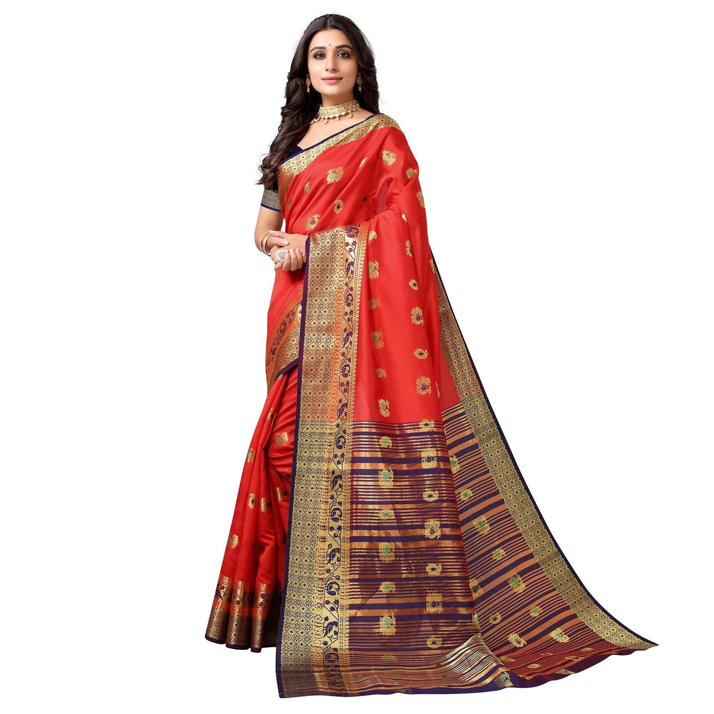 Red Festive Wear Woven Soft Silk Saree With Jacquard Border