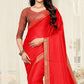 Red Festive Wear Zari Chiffon Saree