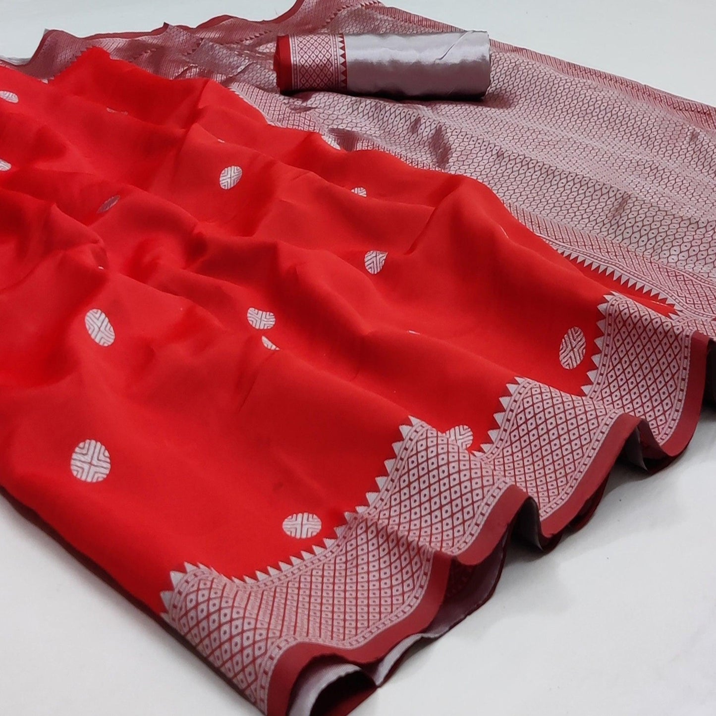 Red Festive Wear Zari Woven Soft Silk Saree