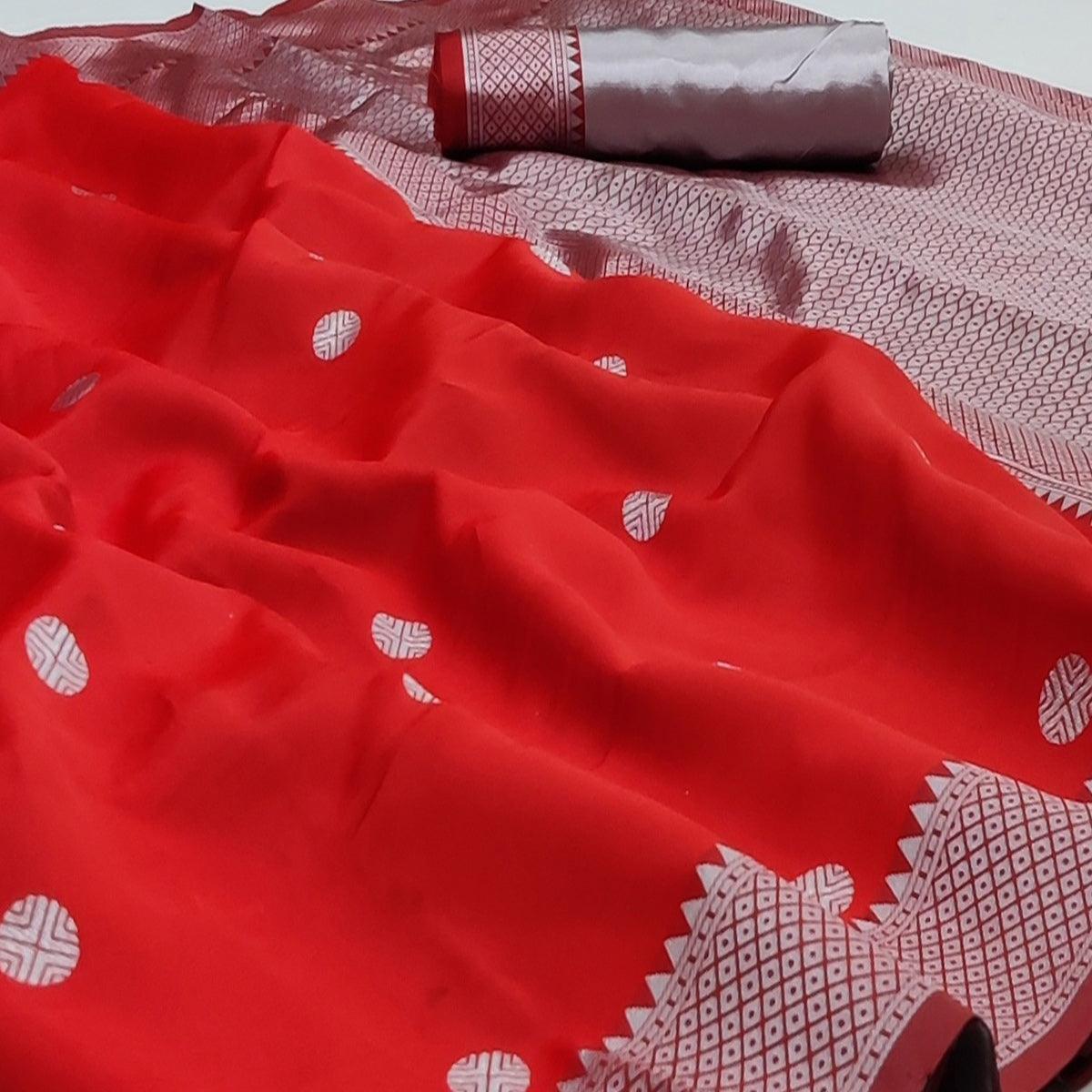 Red Festive Wear Zari Woven Soft Silk Saree