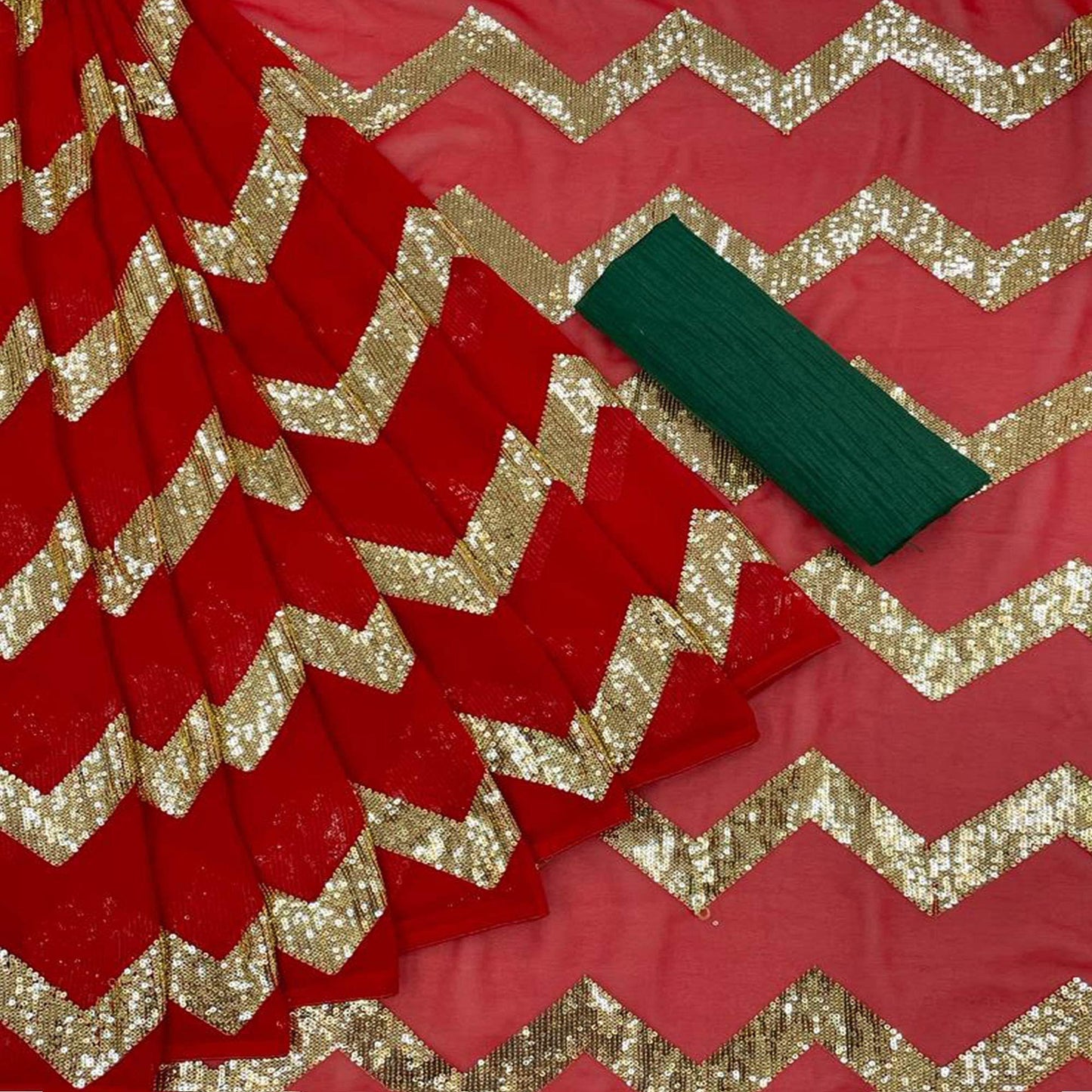 Red Sequins Embroidered Georgette Saree