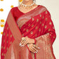 Red Woven Art Silk Saree With Tassels