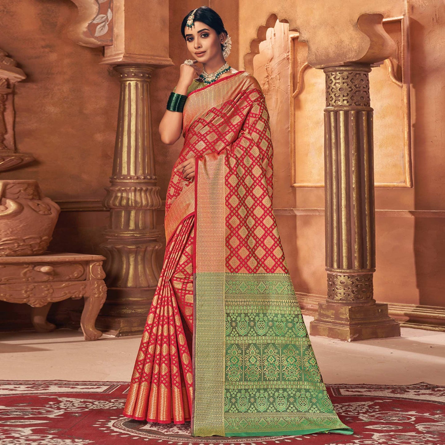 Red Woven Patola Art Silk Saree