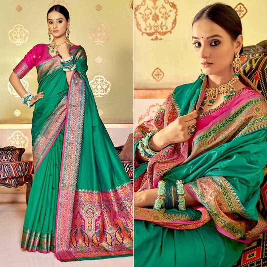 Sea Green Festive Wear Woven Banarasi Silk Saree