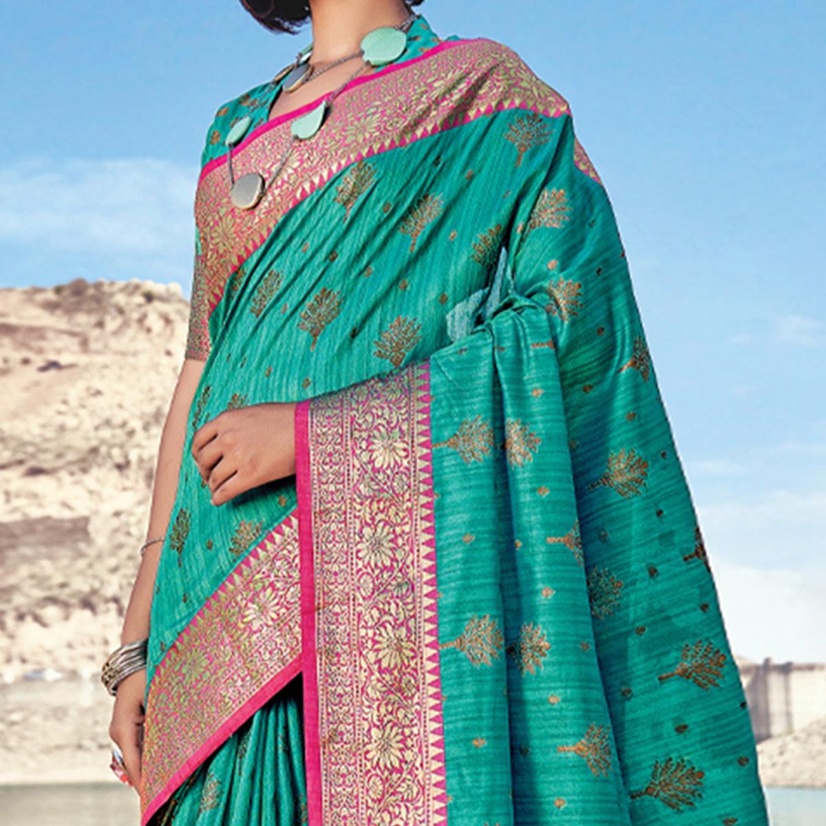 Sea Green Festive Wear Zari Woven Banarasi Silk Saree