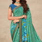 Sea Green Floral Printed Art Silk Saree