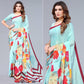 Sky Blue Floral Printed Chiffon Saree