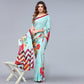 Sky Blue Floral Printed Chiffon Saree