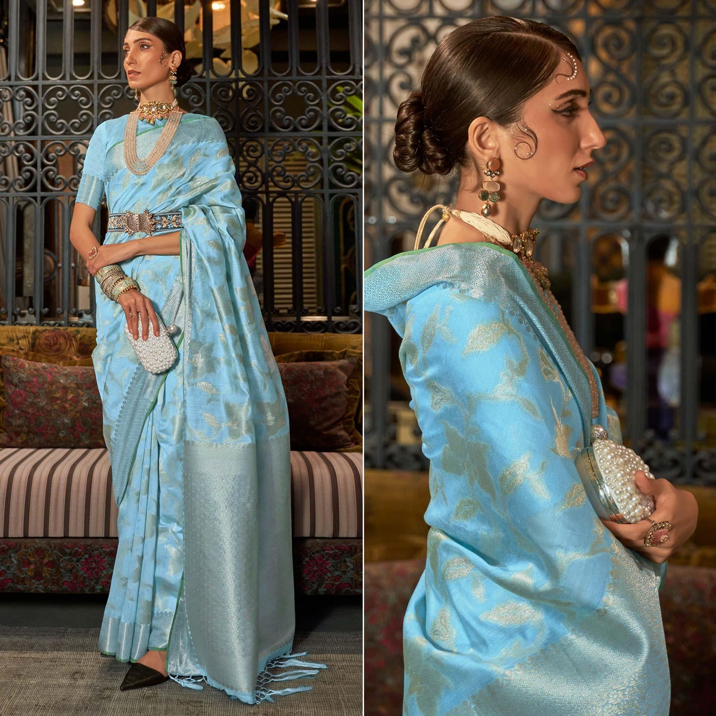 Sky Blue Woven Art Silk Saree