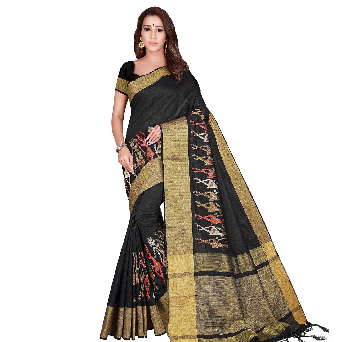 Unique Black Colored Festive Wear Woven Silk Saree