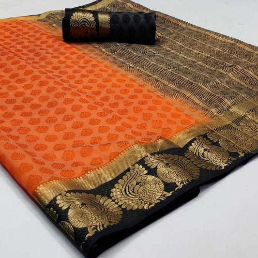 Unique Peach Coloured Festive Wear Woven Art Silk Saree