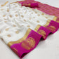 White Festive Wear Jacquard Border Soft Silk Saree