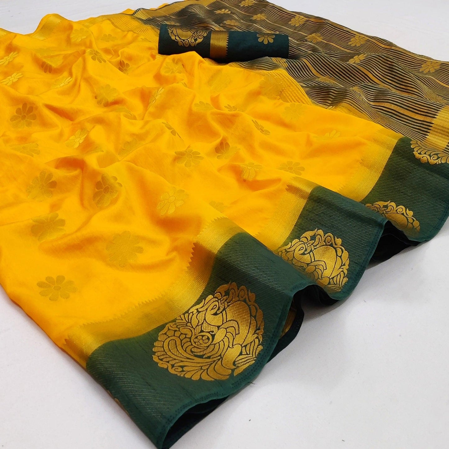 Yellow Festive Wear Jacquard Border Soft Silk Saree