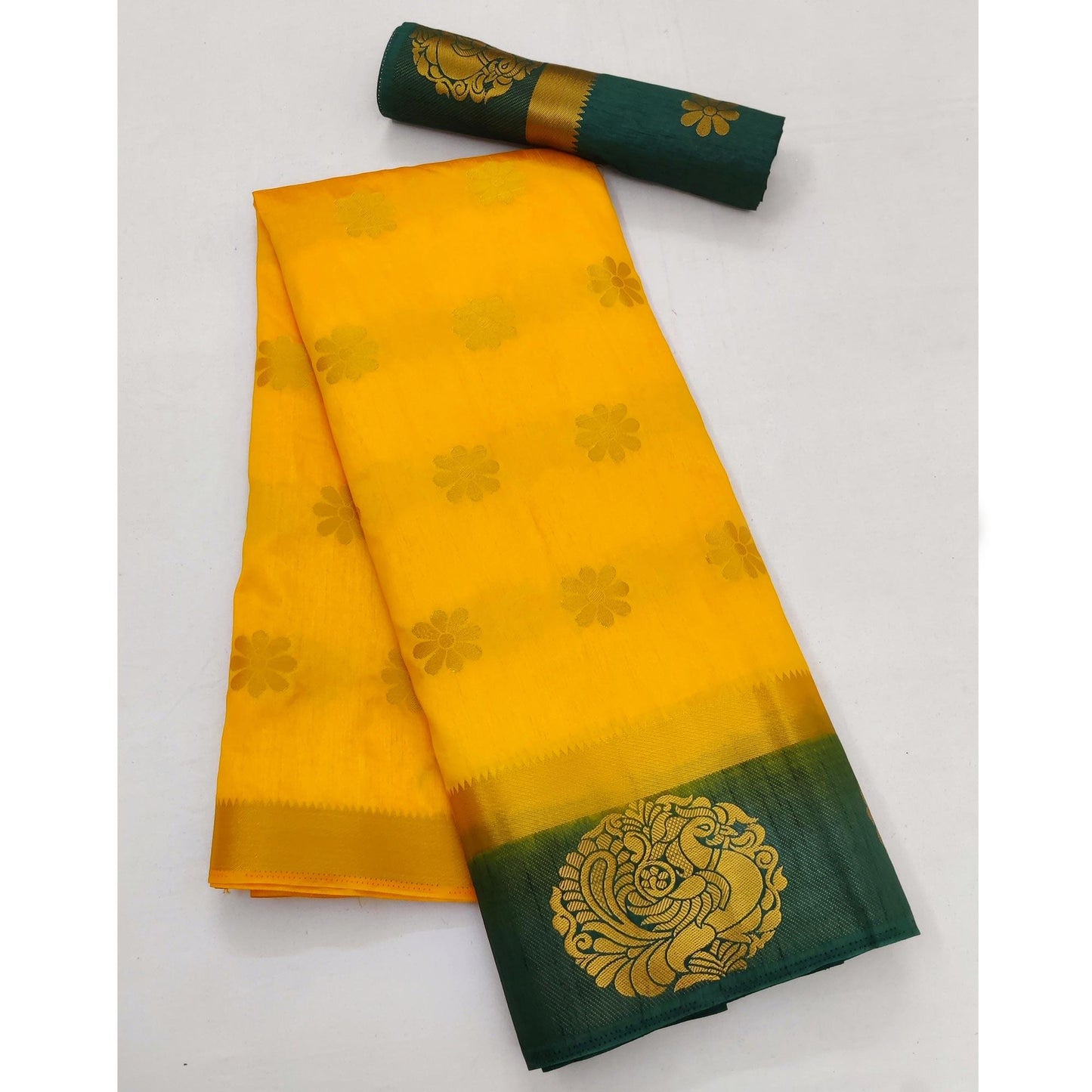 Yellow Festive Wear Jacquard Border Soft Silk Saree