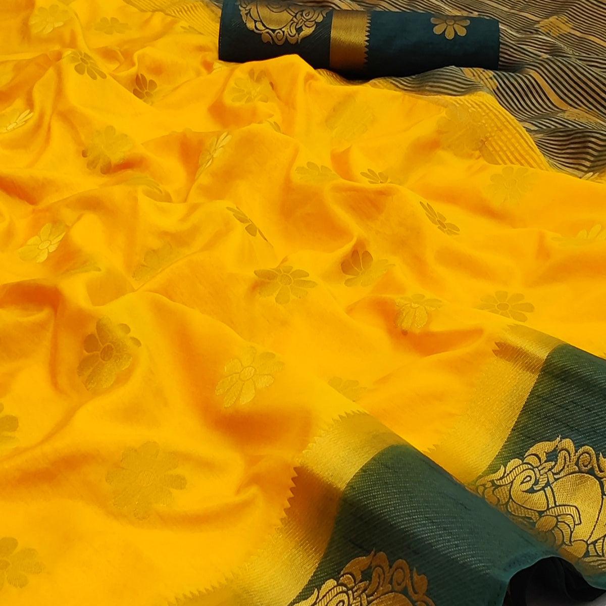 Yellow Festive Wear Jacquard Border Soft Silk Saree