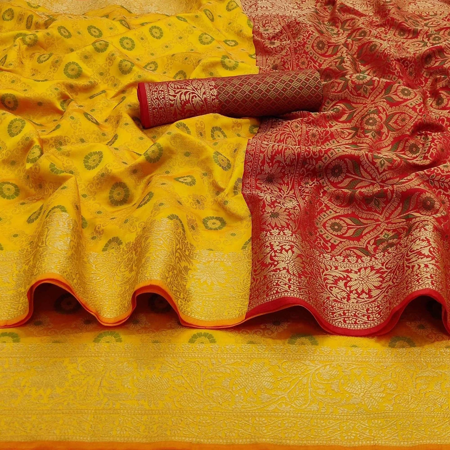 Yellow Festive Wear Woven Silk Saree With Patola Rich Pallu