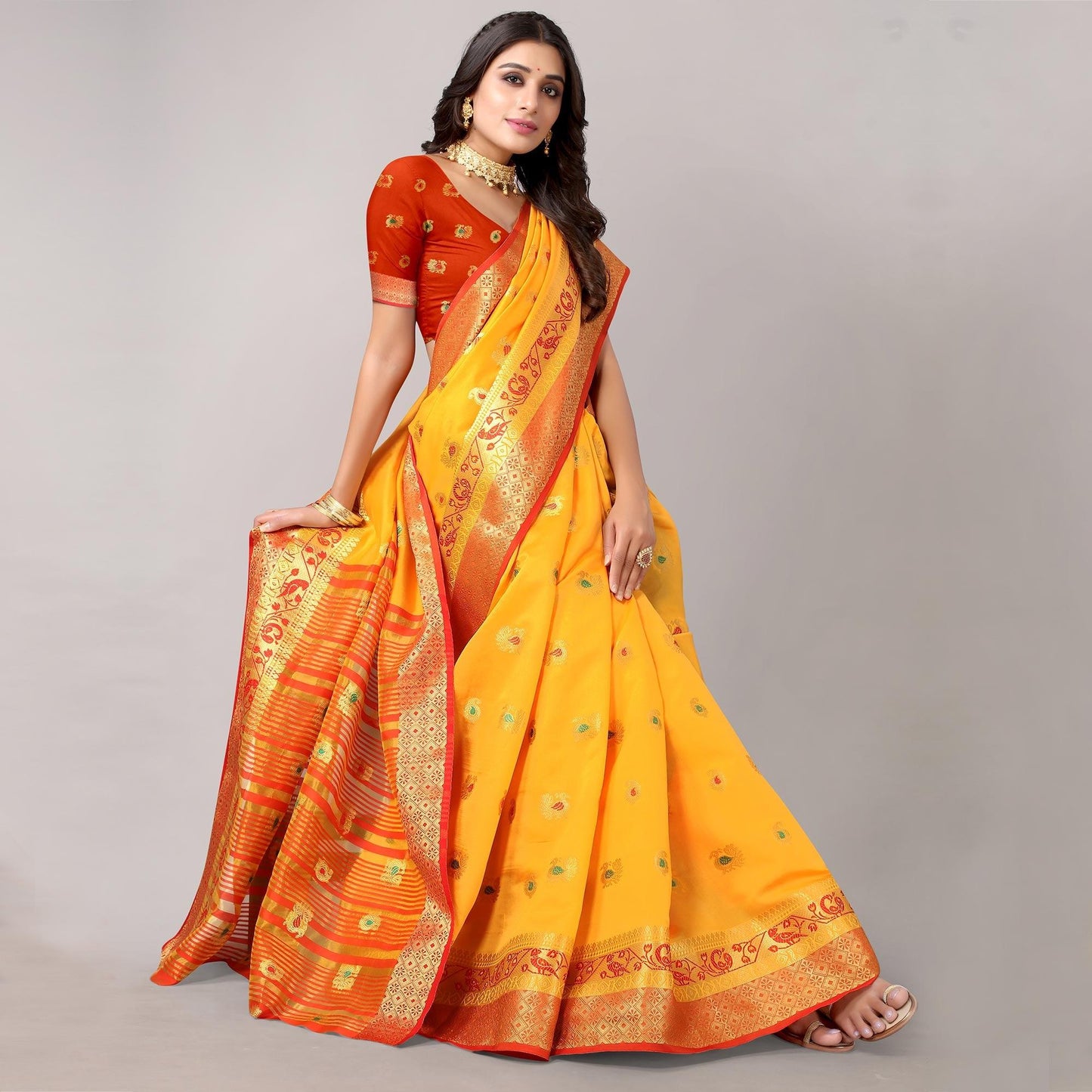 Yellow Festive Wear Woven Soft Silk Saree With Jacquard Border