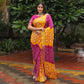 Yellow-Purple Bandhani Printed With Woven Border Art Silk Saree