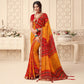 Yellow-Red Bandhani Printed Chiffon Saree With Tassels