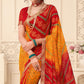 Yellow-Red Bandhani Printed Chiffon Saree With Tassels