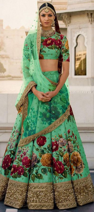 Silk Wedding Lehenga in Green with Border work-1507524