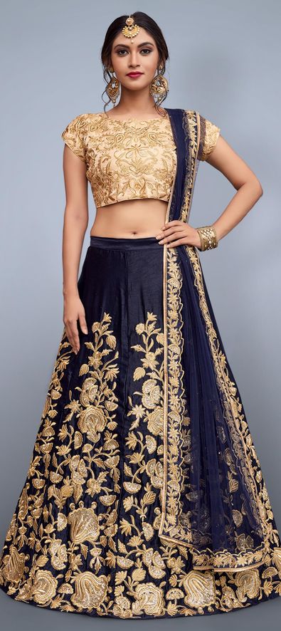 Art Silk Reception Lehenga in Blue with Embroidered work-1510765