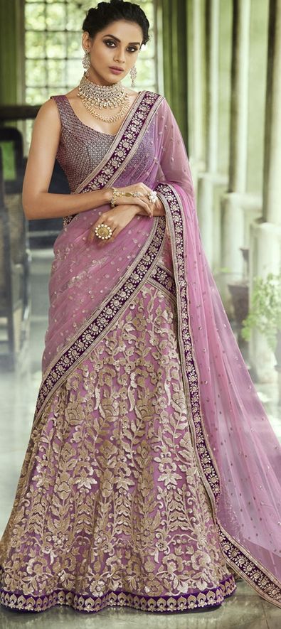 Net Bridal Lehenga in Pink and Majenta with Resham work-1565510