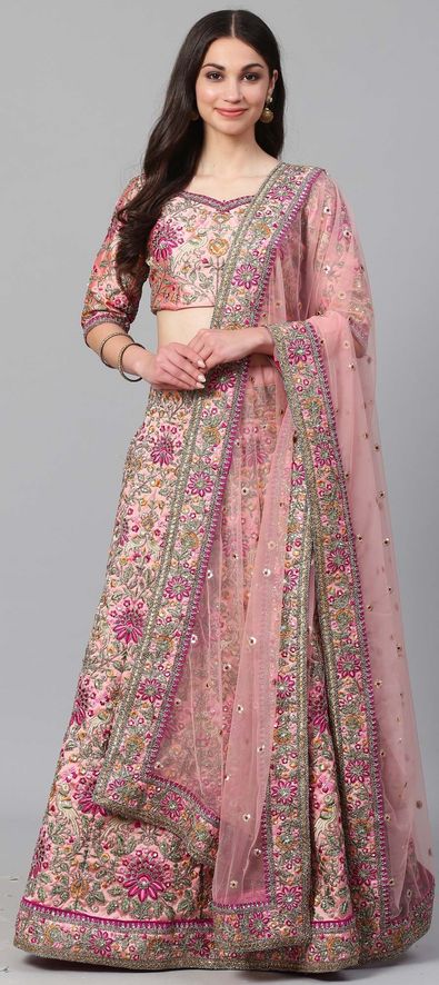 Taffeta Silk Reception Lehenga in Pink and Majenta with Zari work-1581672