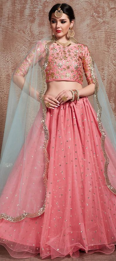 Net Reception Lehenga in Pink and Majenta with Zari work-1600570