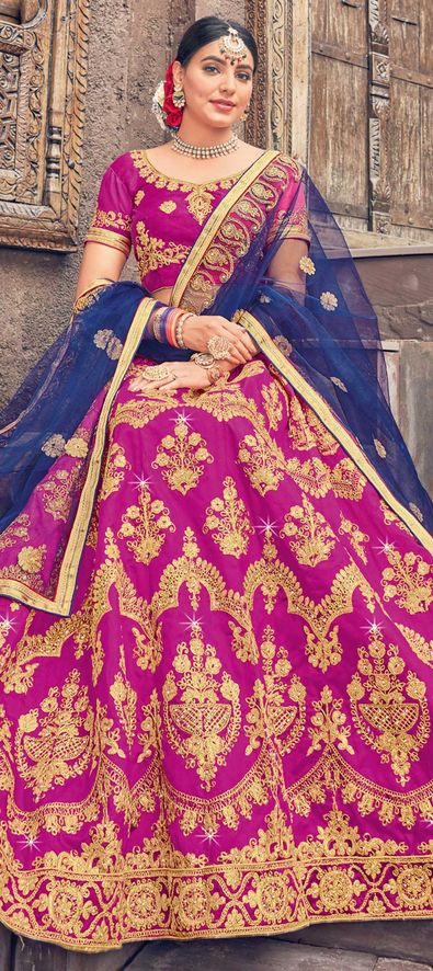 Silk Festive Lehenga in Pink and Majenta with Stone work-1621931