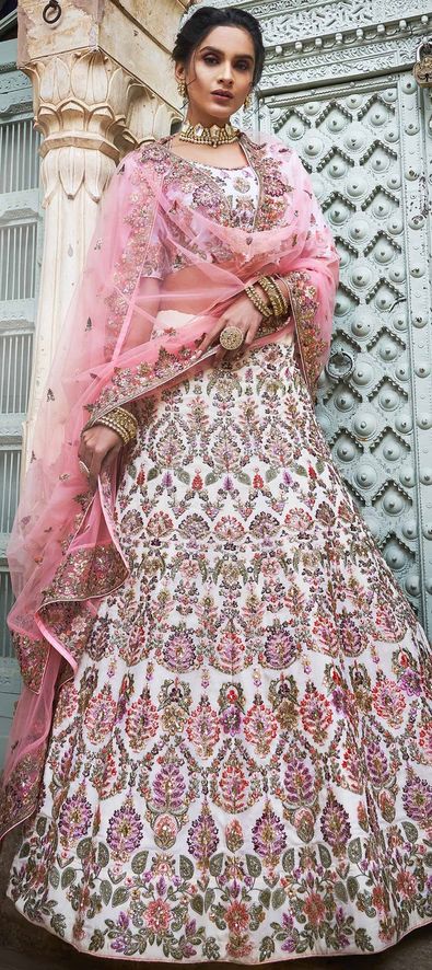 Georgette Wedding Lehenga in White and Off White with Zari work-1629297