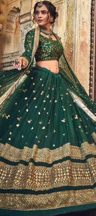 Net Festive Lehenga in Green with Sequence work-1631279