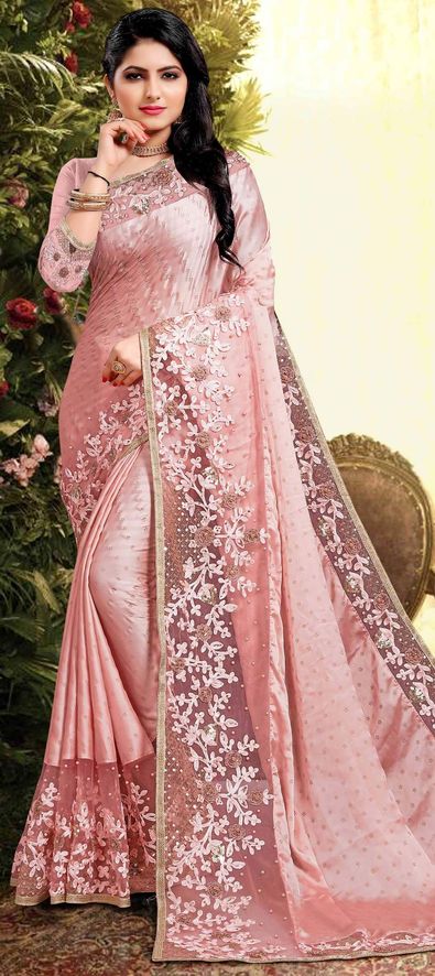 Silk Traditional Saree in Pink and Majenta with Moti Work-1640712