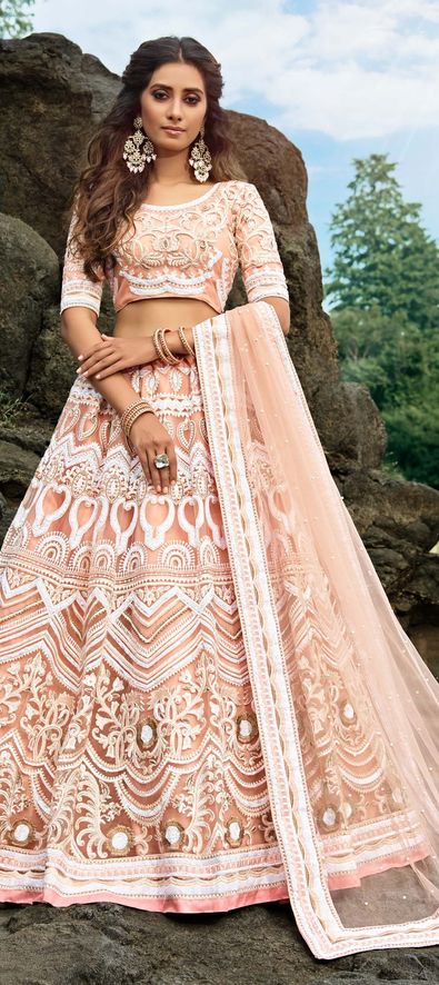 Net Wedding Lehenga in Pink and Majenta with Thread work-1661145