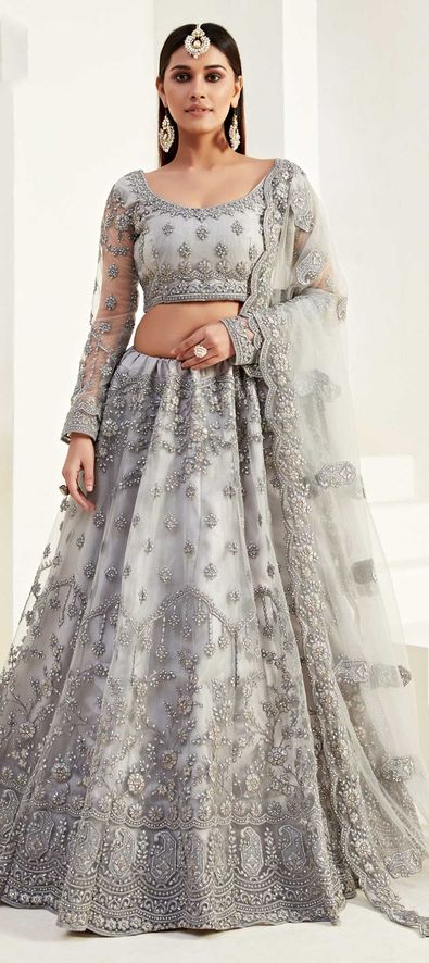 Net Wedding Lehenga in Black and Grey with Thread work-1668843